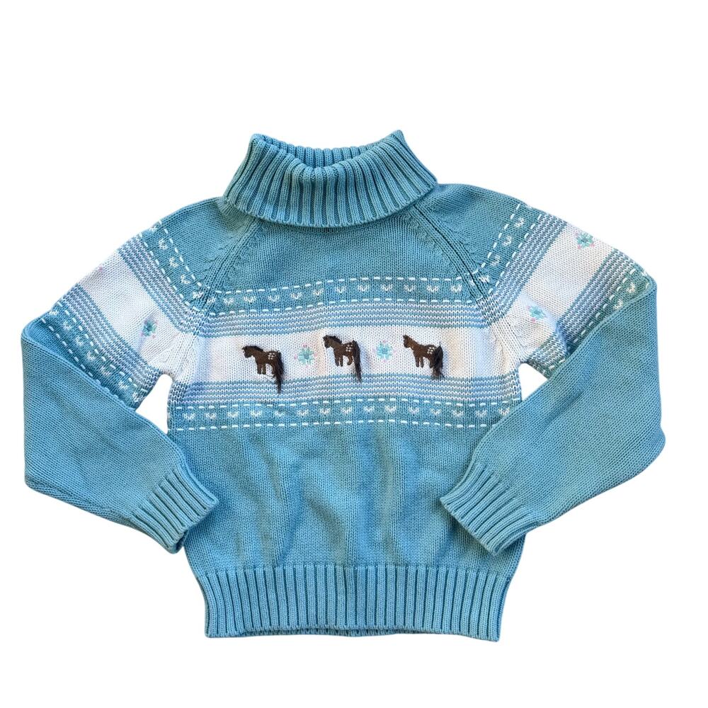 Gymboree Park City Luxe Line Pony HORSE Sweater Light Blue Turtleneck Sz 6